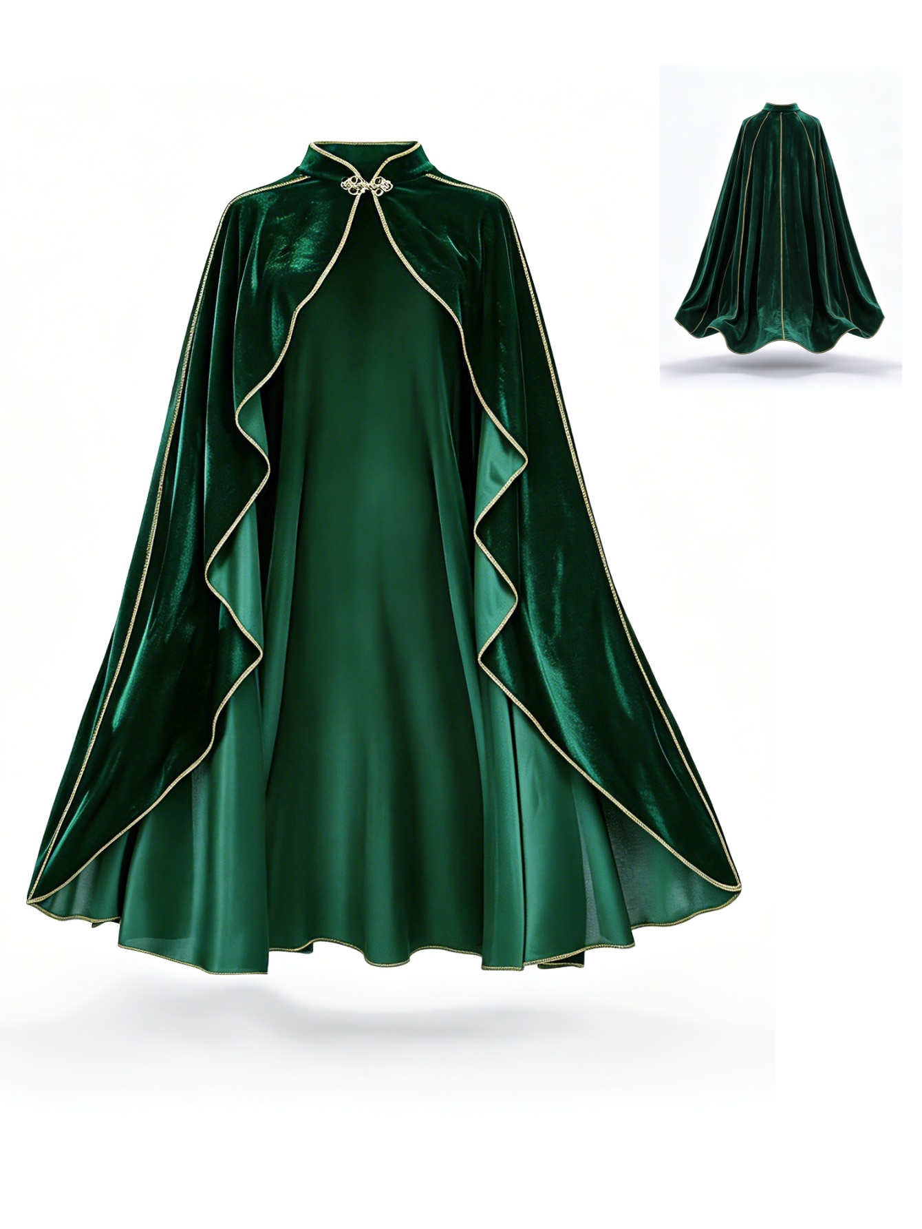 Vintage Fashion Dresses - Dames Vintage Groene Fluwelen Cape Mantel